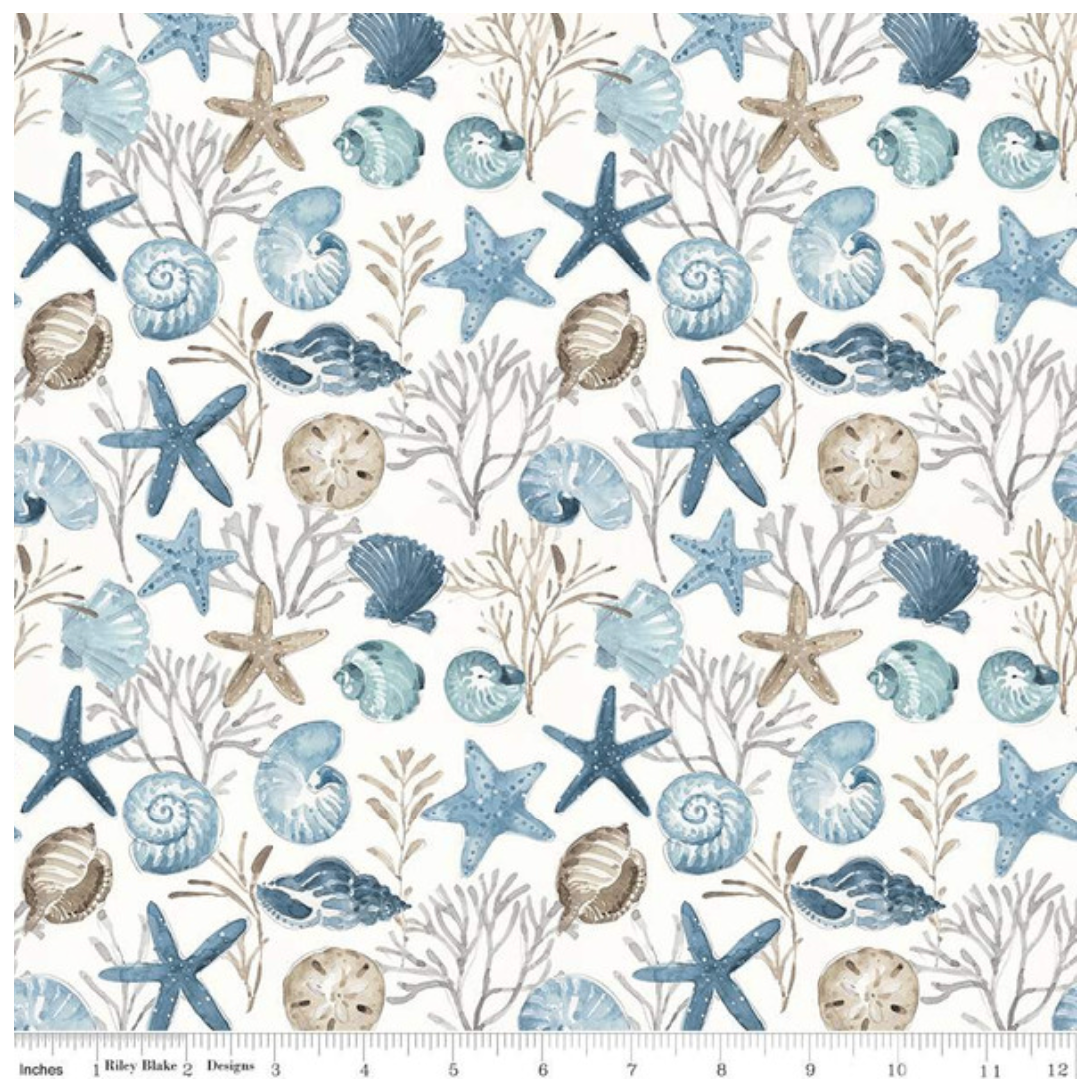 Blue Escape Coastal ~ Ocean Floor ~ C14511 Off White