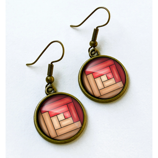 Patchwork Pendants | Log Cabin Circular Quilt Block Earrings