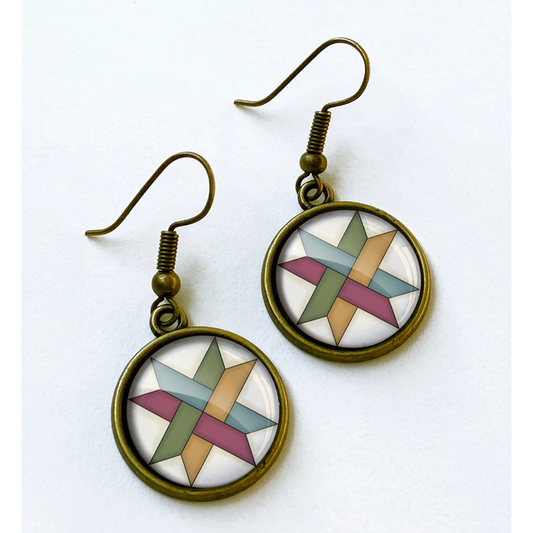 Patchwork Pendants | Woven Star Circular Quilt Block Earrings