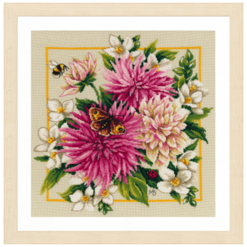 Lanarte | Pink Silk Dahlia Cross Stitch Kit – Hobby House Needleworks