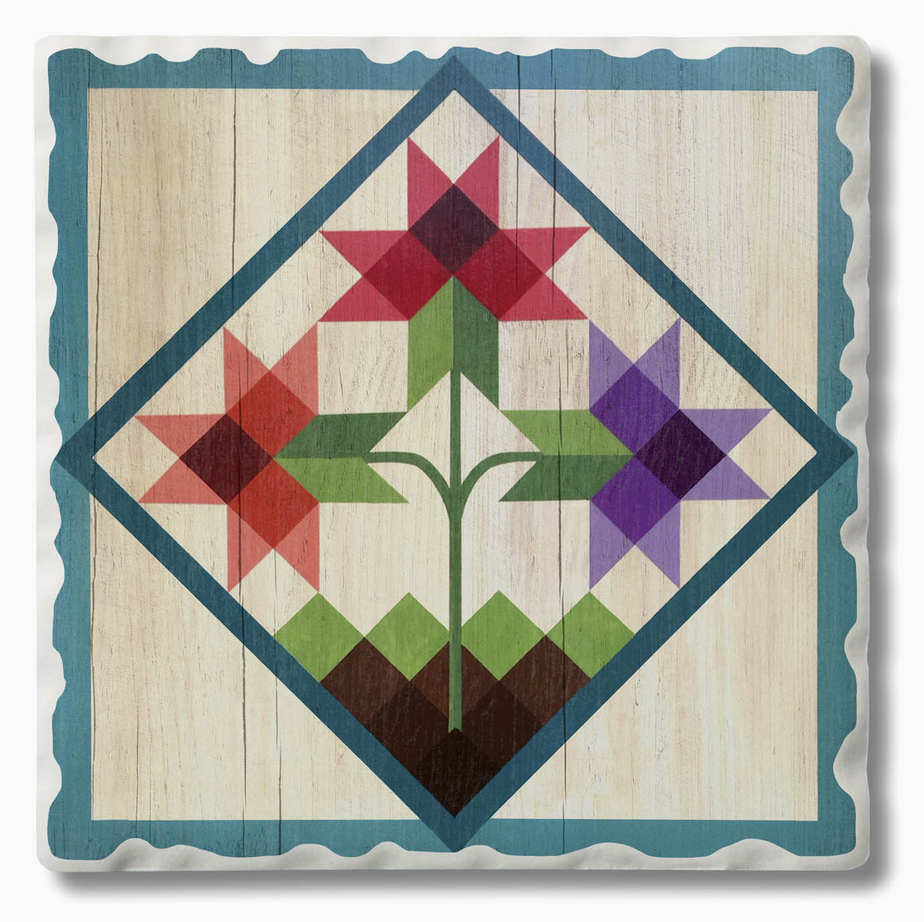 Barn Quilt Absorbent Stone Coaster | Tulip Trio