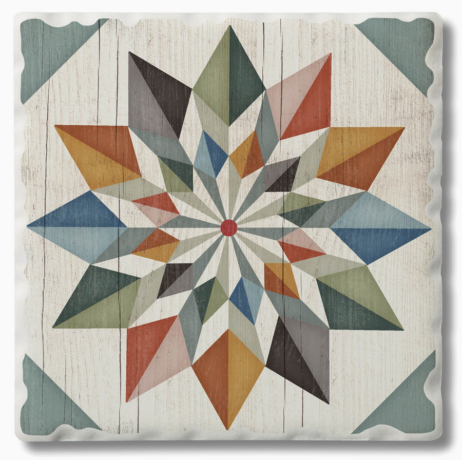 Barn Quilt Absorbent Stone Coaster | Hex Star