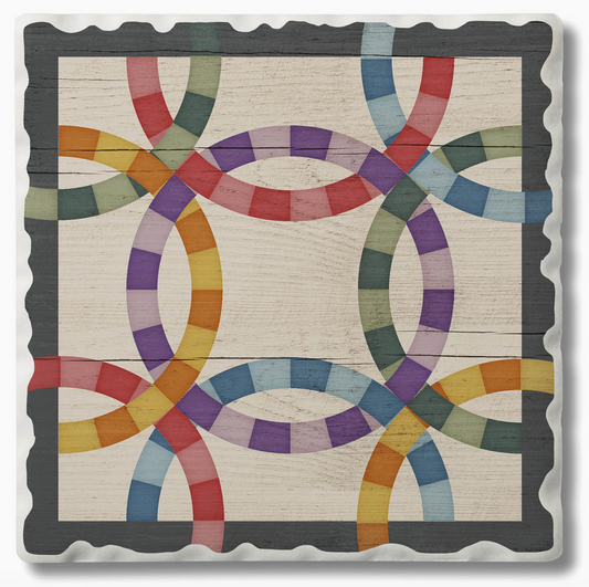 Barn Quilt Absorbent Stone Coaster | Double Wedding Ring