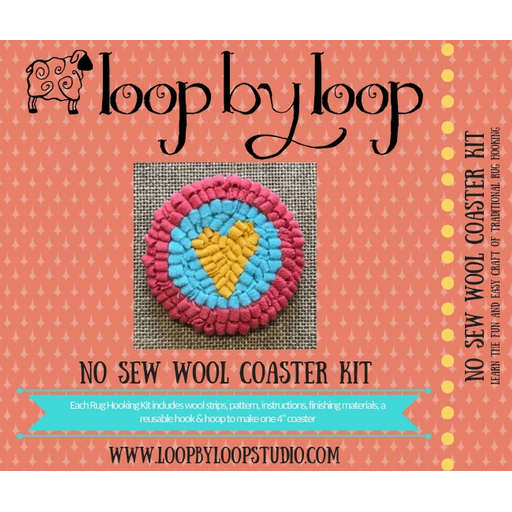 Rug Hooking Kit - No Sew Coaster Kit 100% Wool Yellow Heart