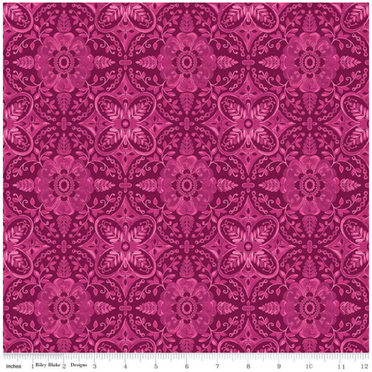 Poppies & Plumes ~ Damask C14292 Wine