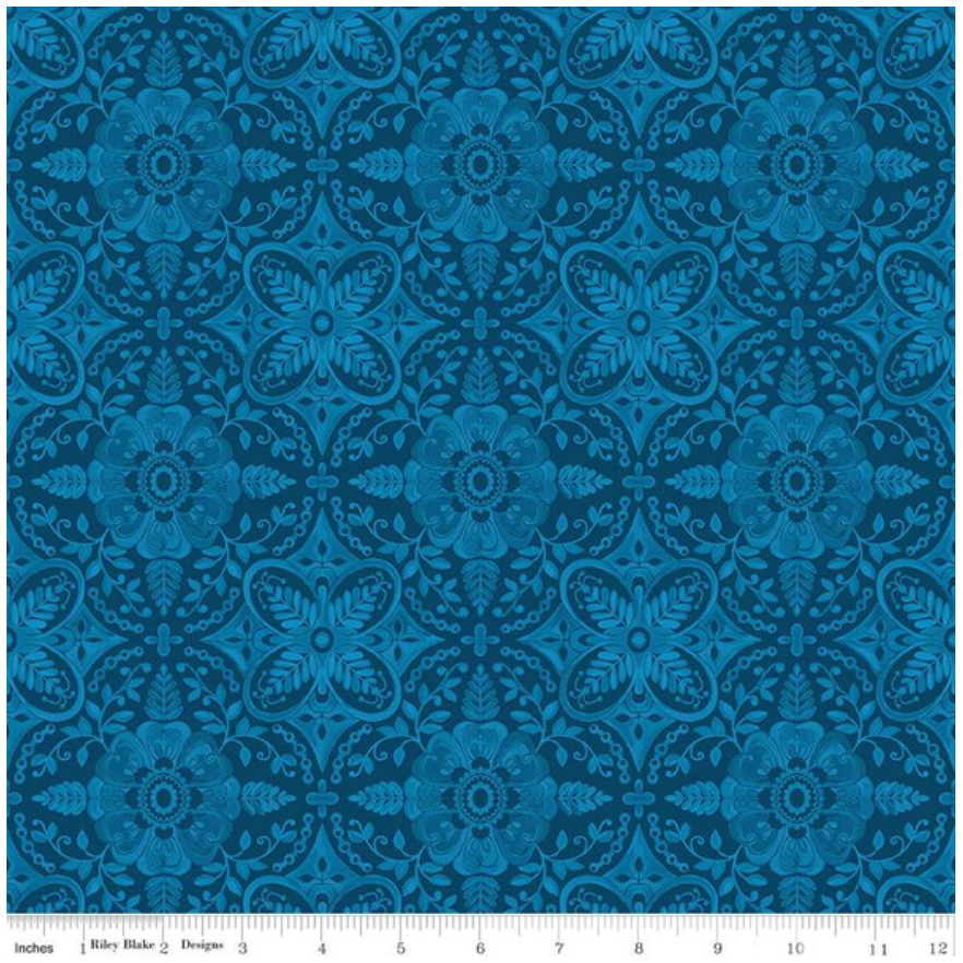 Poppies & Plumes ~ Damask C14292 Navy