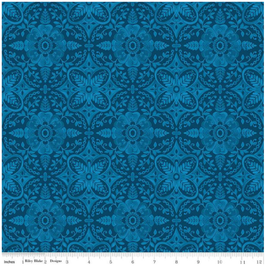 Poppies & Plumes ~ Damask C14292 Navy