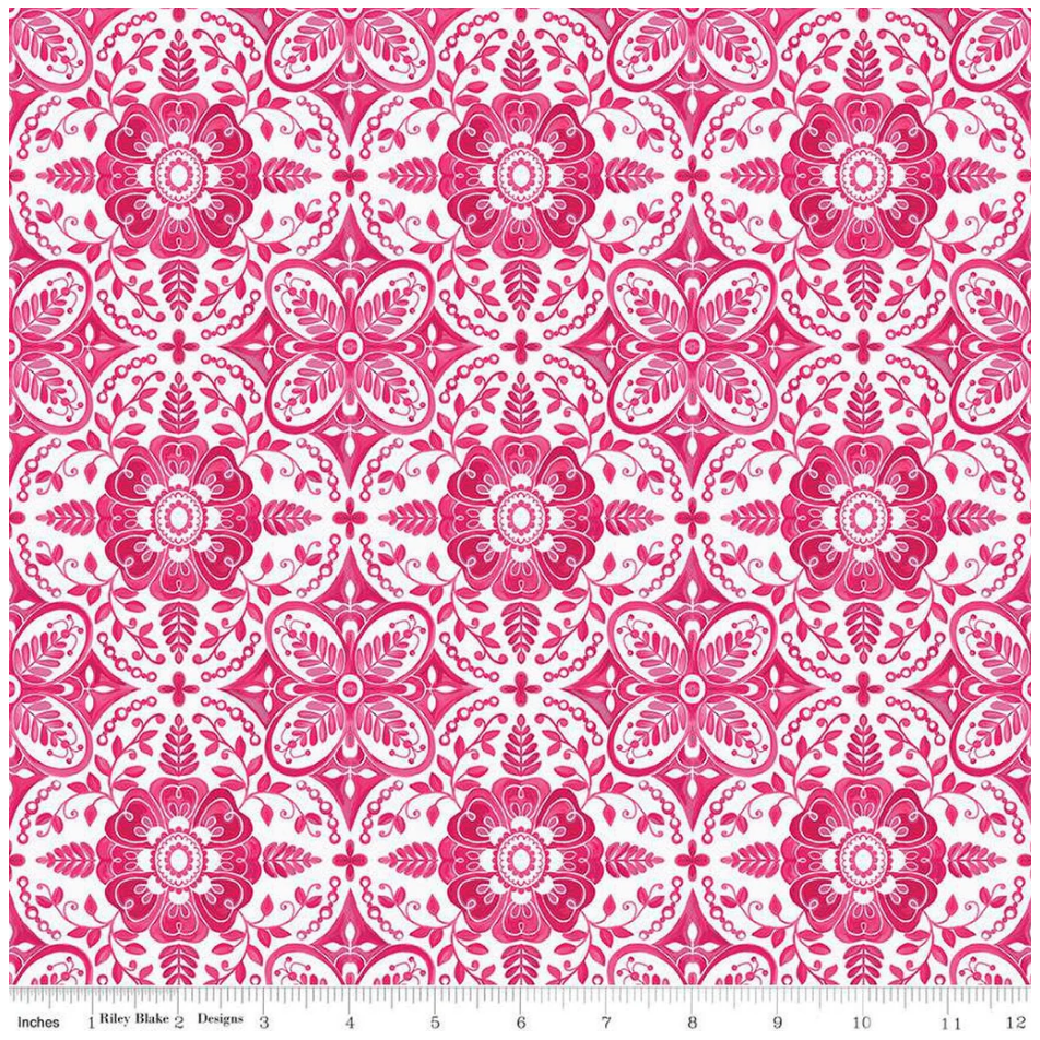 Poppies & Plumes ~ Damask C14292 White