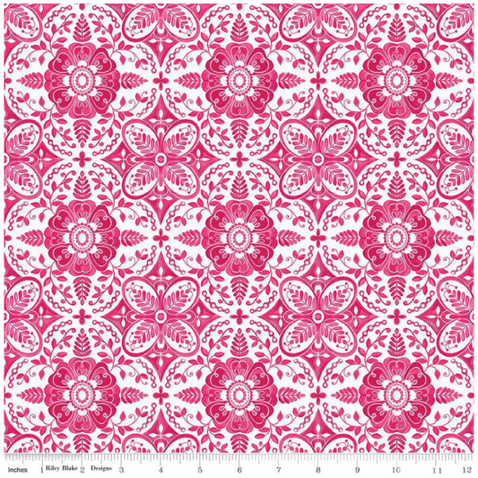 Poppies & Plumes ~ Damask C14292 White