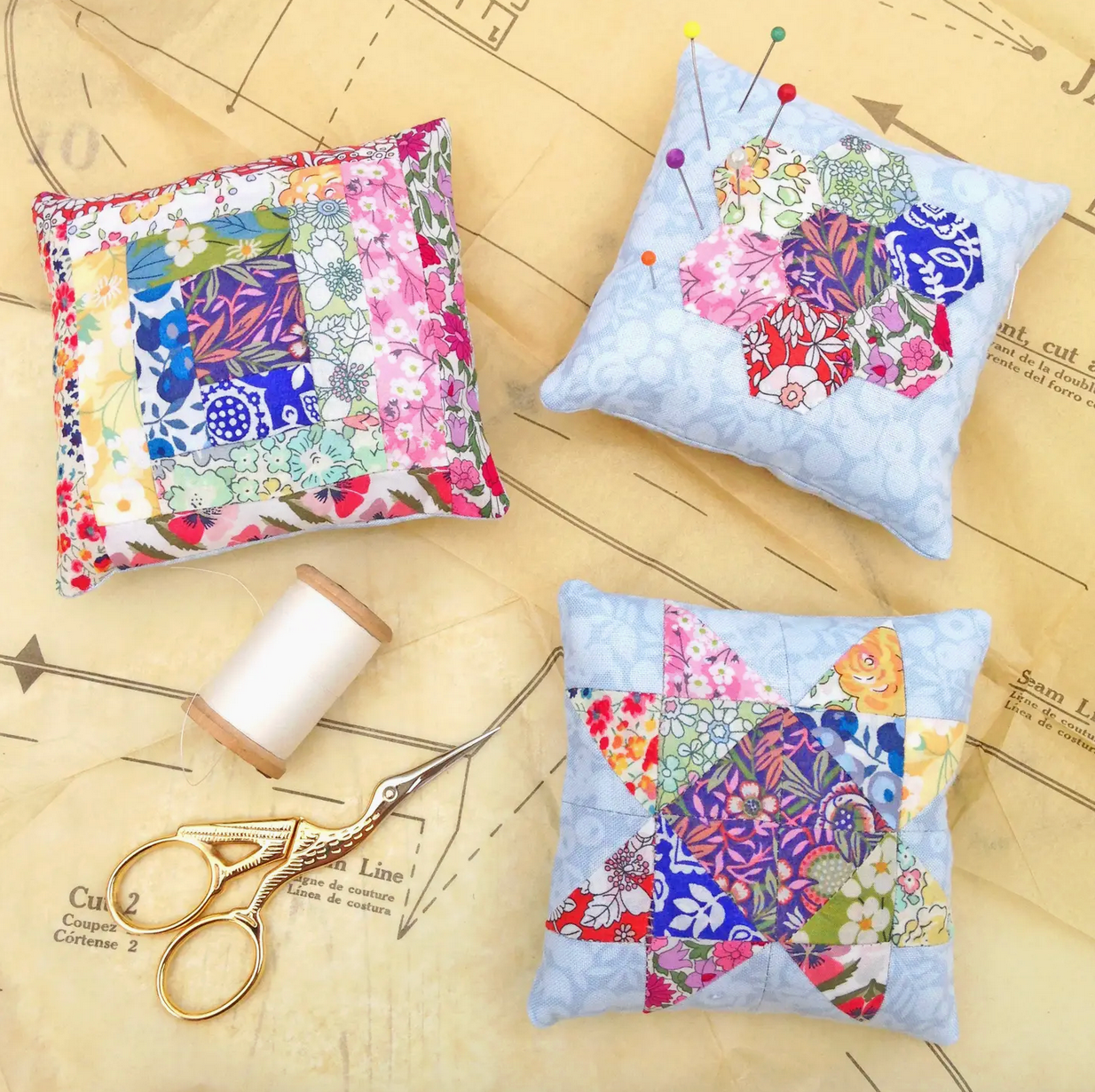 Liberty Tana Lawn® Fabric Three Patchwork Pin Cushion Kit