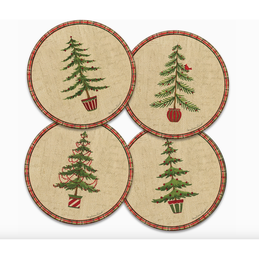 "Natural Christmas" 4pk Assorted Image Stone Coasters 4.25"