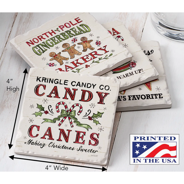 Christmas Treats Assorted Image Tumbled Tile Coaster 4 Pack