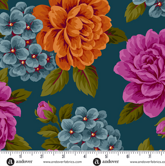 Moonlight Roses ~ Large Roses ~ A-1084-B Navy