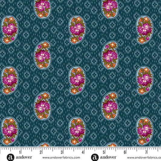 Moonlight Roses ~ Paisley Ikat ~ A-1087-B Navy