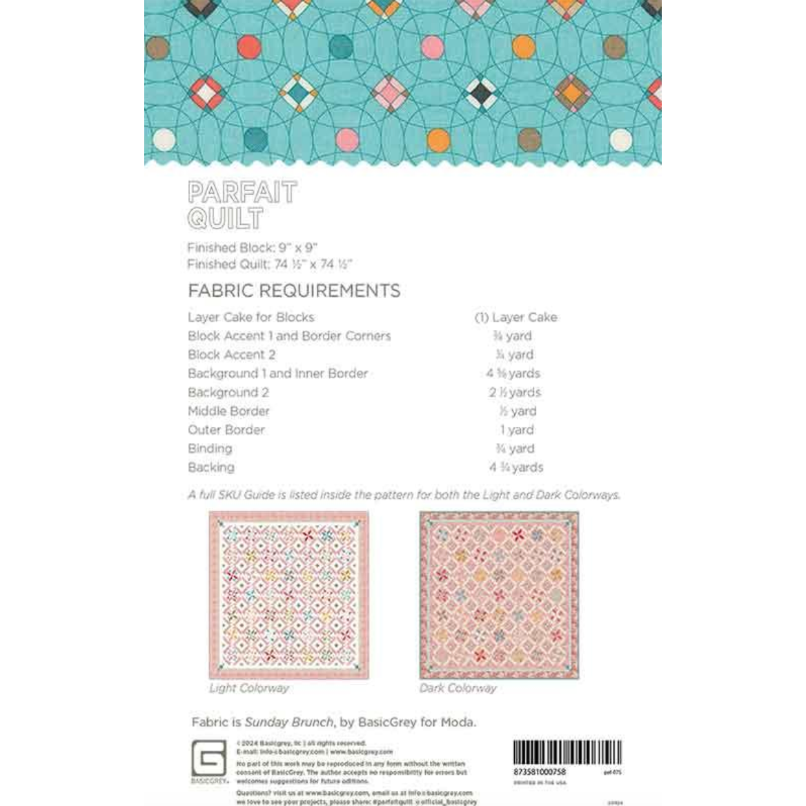 Sunday Brunch | Parfait Quilt Pattern G BG PAT075