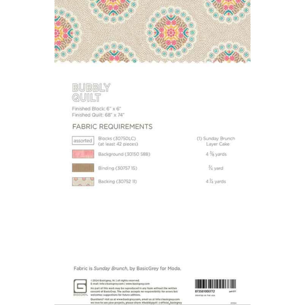 Sunday Brunch | Bubbly Quilt Pattern G BG PAT07