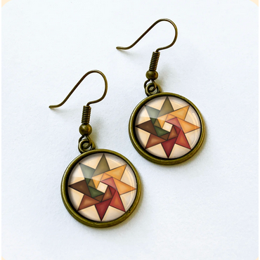 Patchwork Pendants | Autumn Twirling Star Circular Quilt Block Earrings