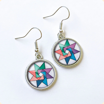 Patchwork Pendants | Pastel Twirling Star Circular Quilt Block Earrings