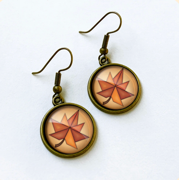 Patchwork Pendants | Fall Leaf Circular Quilt Block Earrings