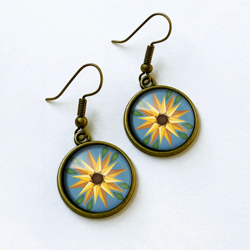 Patchwork Pendants | Sunflower Compass Circular Quilt Block Earrings