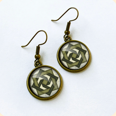 Patchwork Pendants | Green Slip Knot Circular Quilt Block Earrings