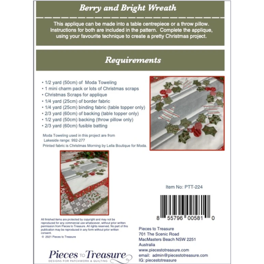 Pieces to Treasure ~ Berry and Bright Wreath Pattern