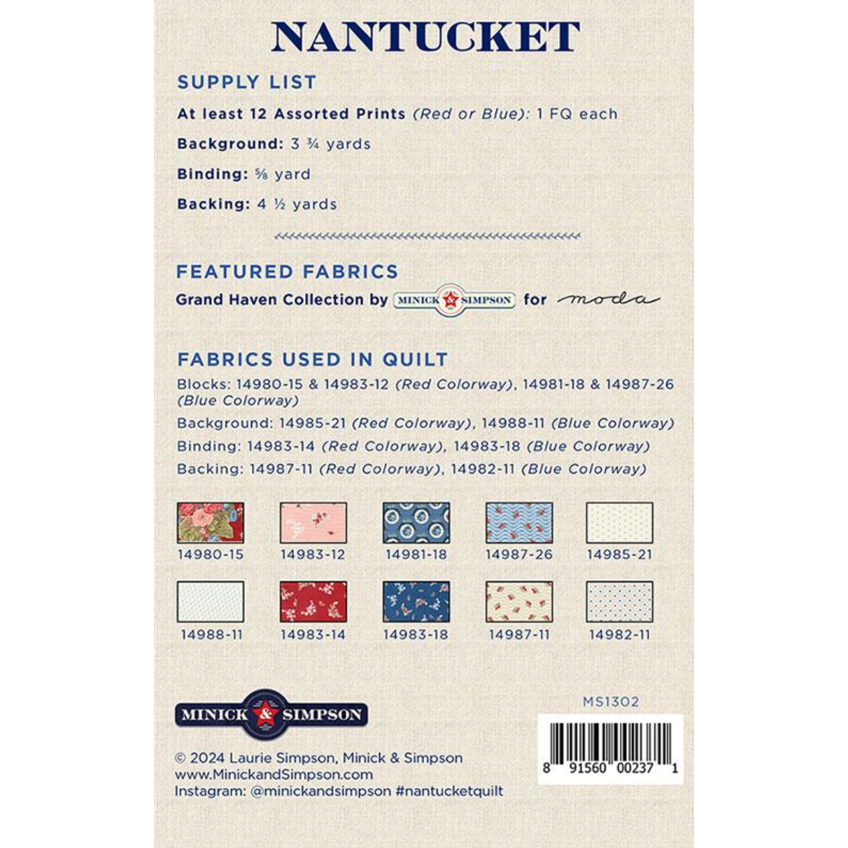 Minick & Simpson ~ Nantucket Quilt Pattern