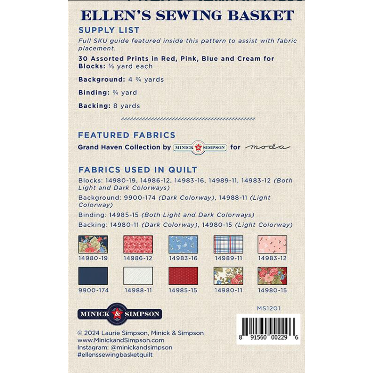 Minick & Simpson ~ Ellen's Sewing Basket Quilt Pattern