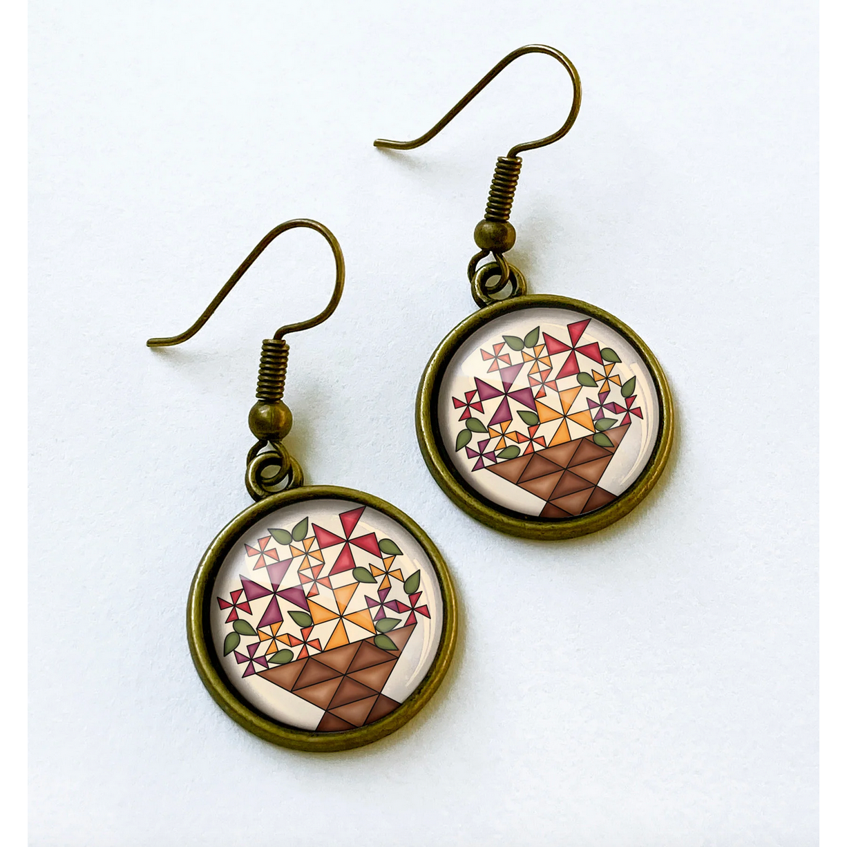 Patchwork Pendants | Flower Basket Circular Quilt Block Earrings