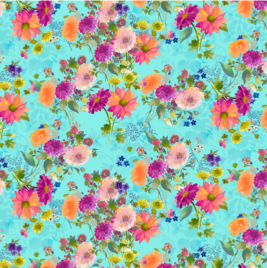 Garden Fresh ~ Digital Bouquets ~ Y4259-33 Aqua