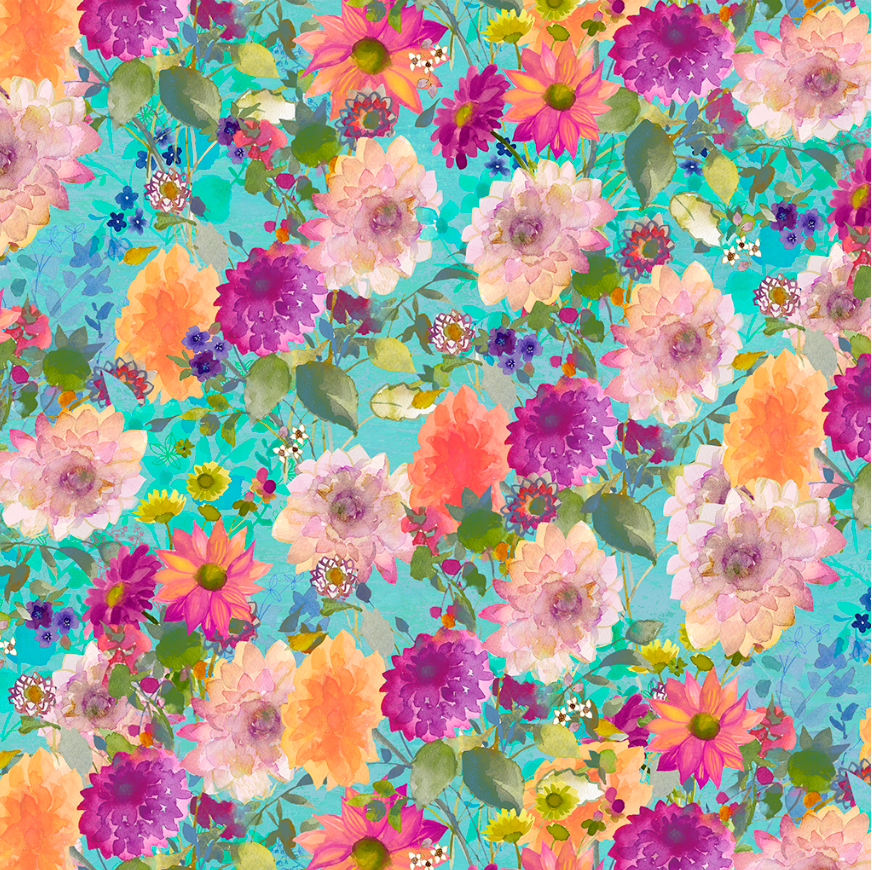 Garden Fresh ~ Digital Dahlias ~ Y4256-33 Aqua