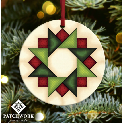 Patchwork Pendants | Christmas Wreath Quilt Block Ceramic Ornament