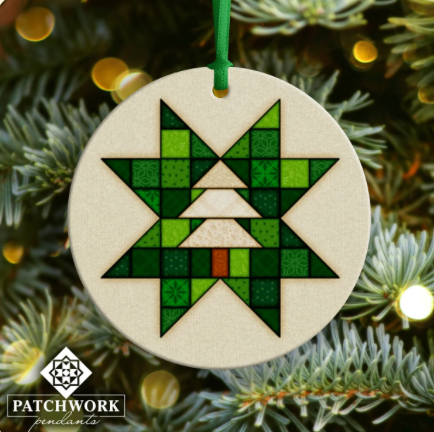 Patchwork Pendants | Christmas Tree Quilt Block Ceramic Ornament