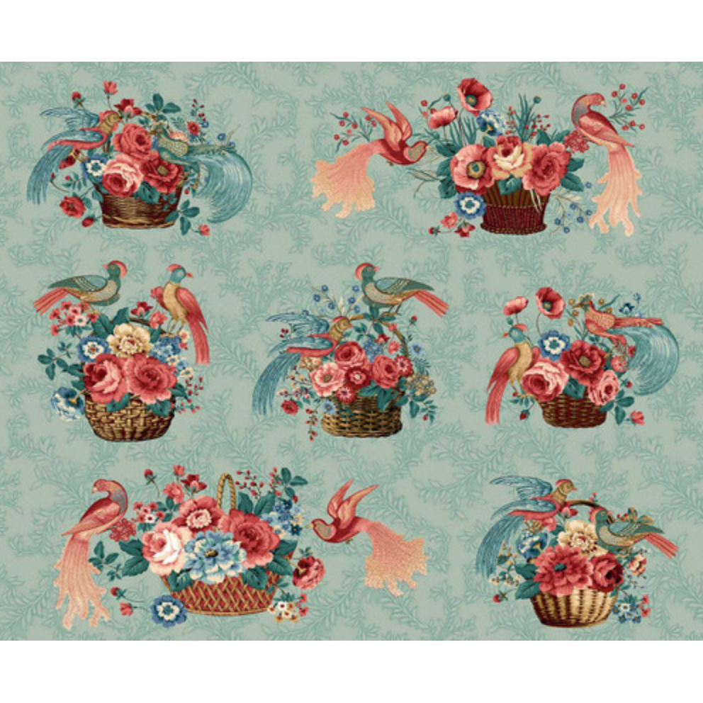 Philomena ~ Baskets and Birds ~ 3484-17 Light Teal