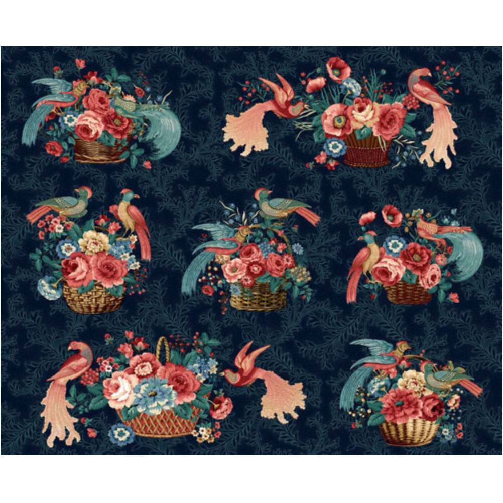 Philomena ~ Baskets and Birds ~ 3484-77 Prussian Blue