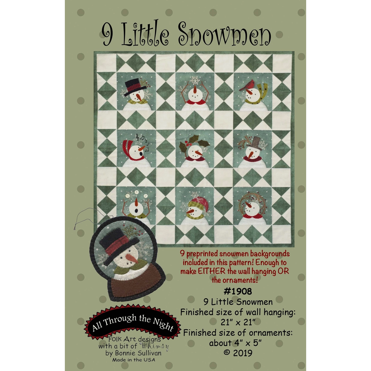 All Through the Night | Nine Little Snowmen Wool Applique Pattern