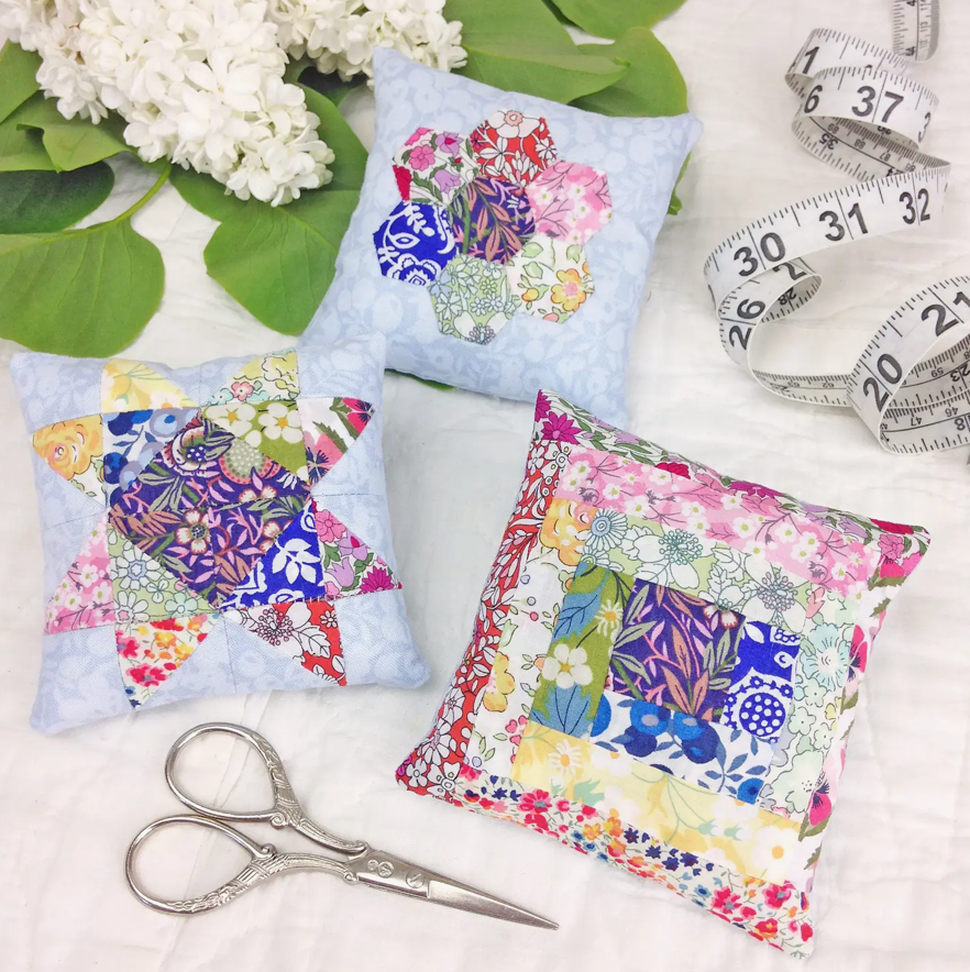 Alice Caroline | Liberty Tana Lawn Fabric Three Patchwork Pin Cushion Kit