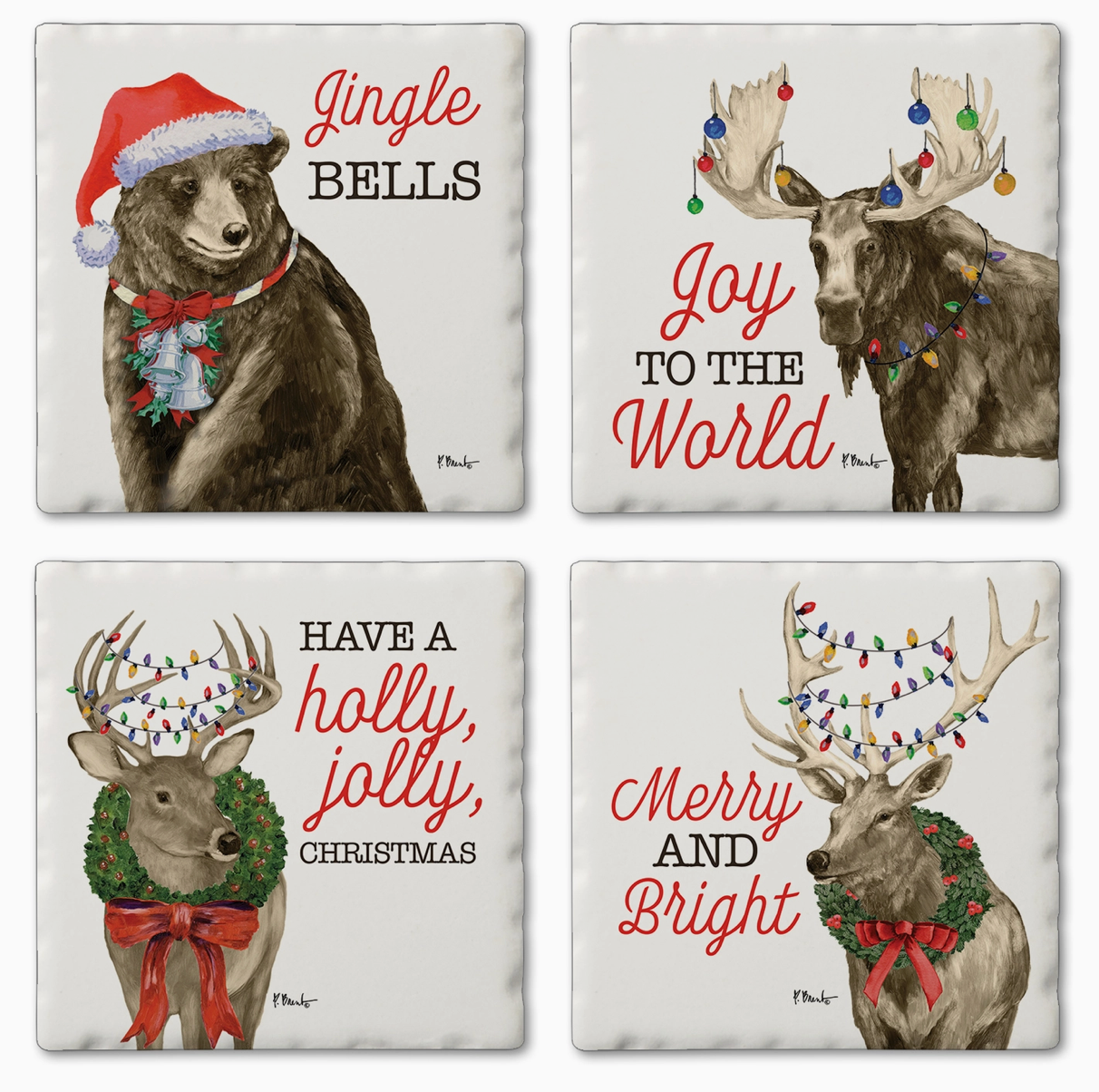 "Merry Lodge" 4 Pack Assorted Image Coaster Set