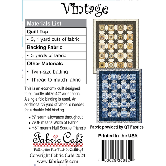 Fabric Cafe ~ Vintage Quilt Pattern