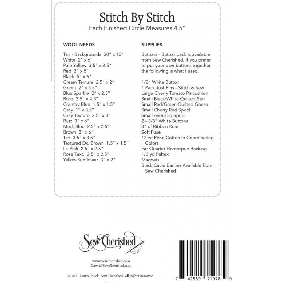 Sew Cherished ~ Stitch by Stitch Wool Applique Pattern