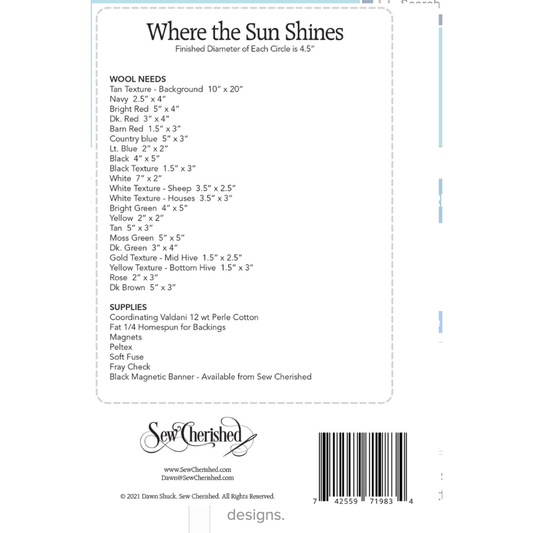 Sew Cherished ~ Where the Sun Shines Wool Applique Pattern