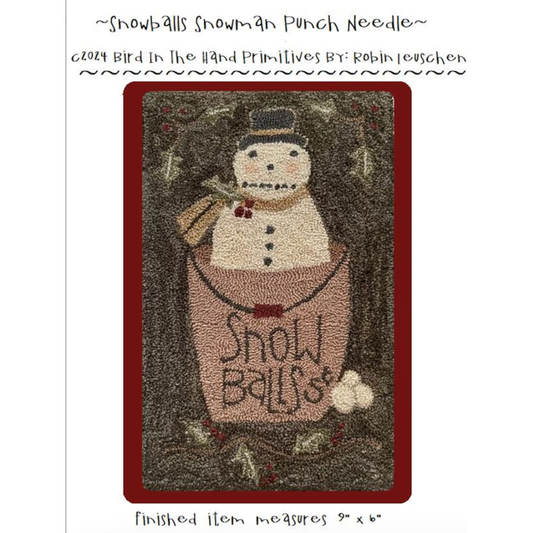 Bird In The Hand Primitives | Snowballs Snowman Punch Needle Pattern