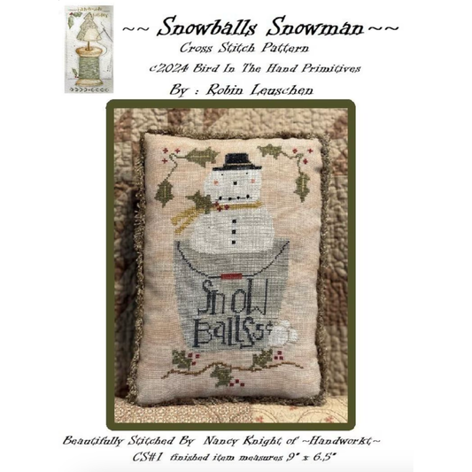 Bird In The Hand Primitives | Snowballs Snowman Cross Stitch Pattern