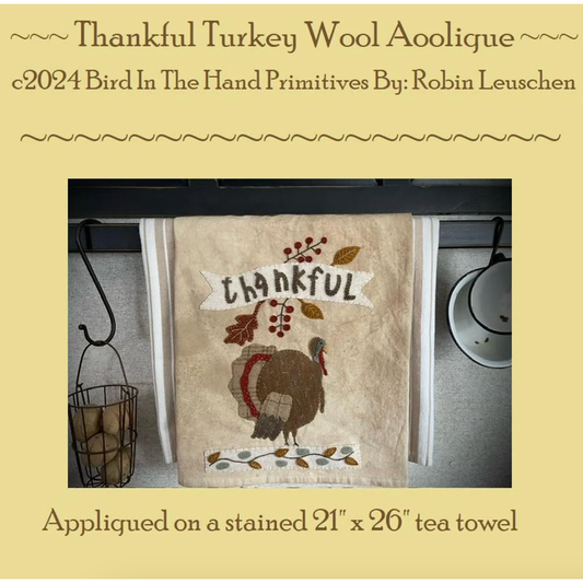 Bird In The Hand Primitives | Thankful Turkey Wool Applique Pattern