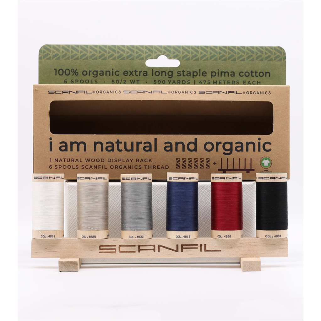 Scanfil Organic Cotton 50wt 6 Spool Thread Set with Rack Neutrals