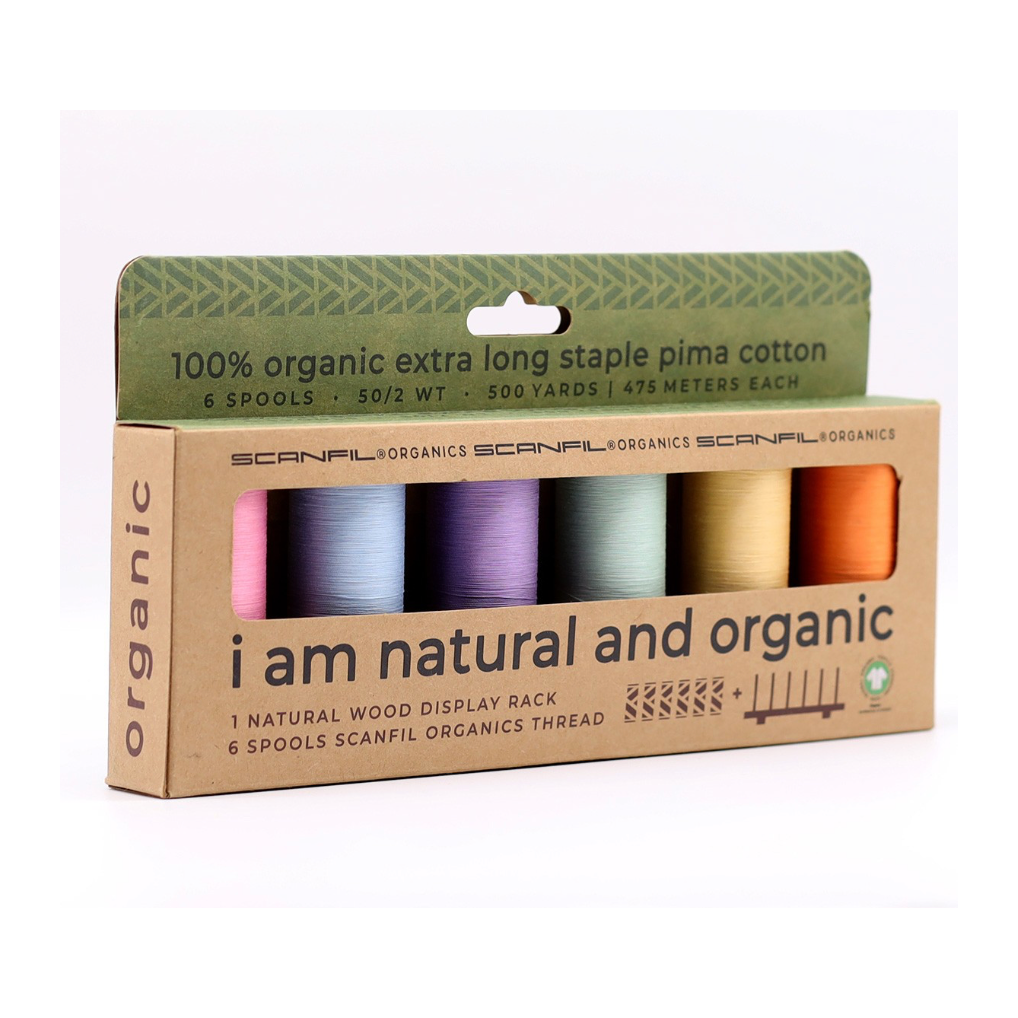 Scanfil Organic Cotton 50wt 6 Spool Thread Set with Rack Pastels