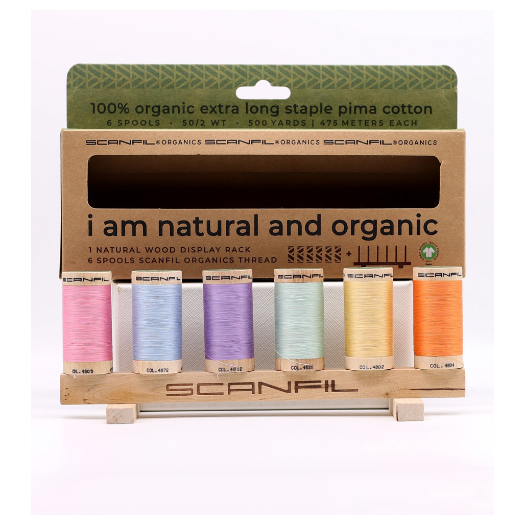 Scanfil Organic Cotton 50wt 6 Spool Thread Set with Rack Pastels