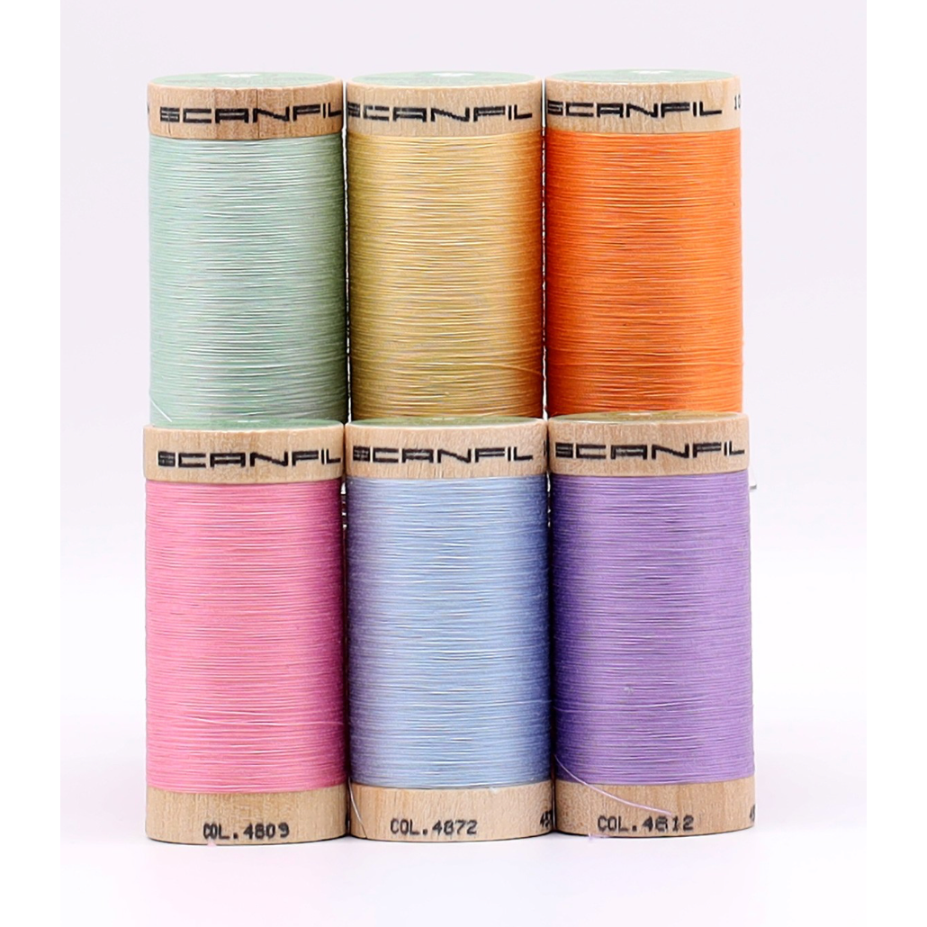 Scanfil Organic Cotton 50wt 6 Spool Thread Set with Rack Pastels