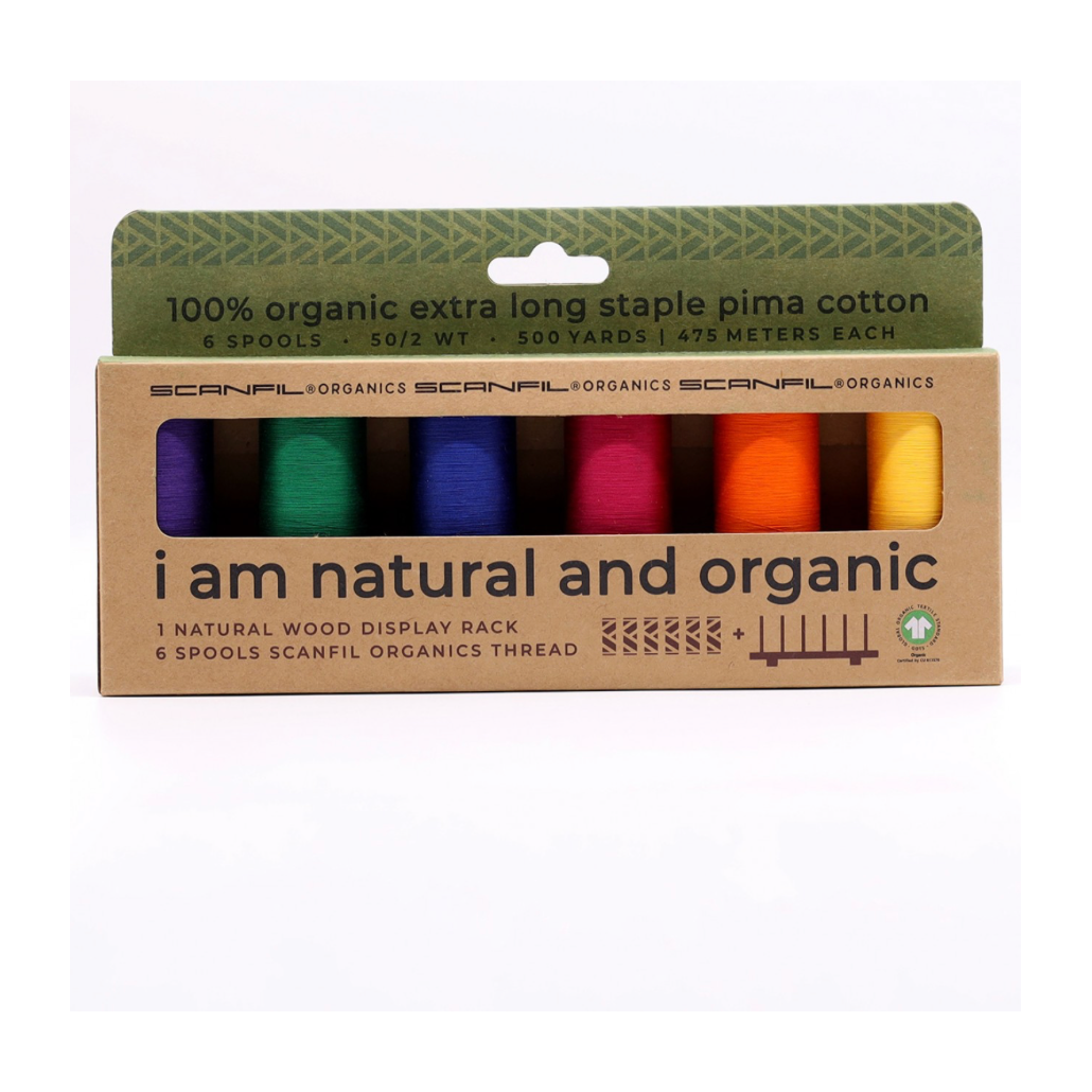 Scanfil Organic Cotton 50wt 6 Spool Thread Set with Rack Jewel Tones