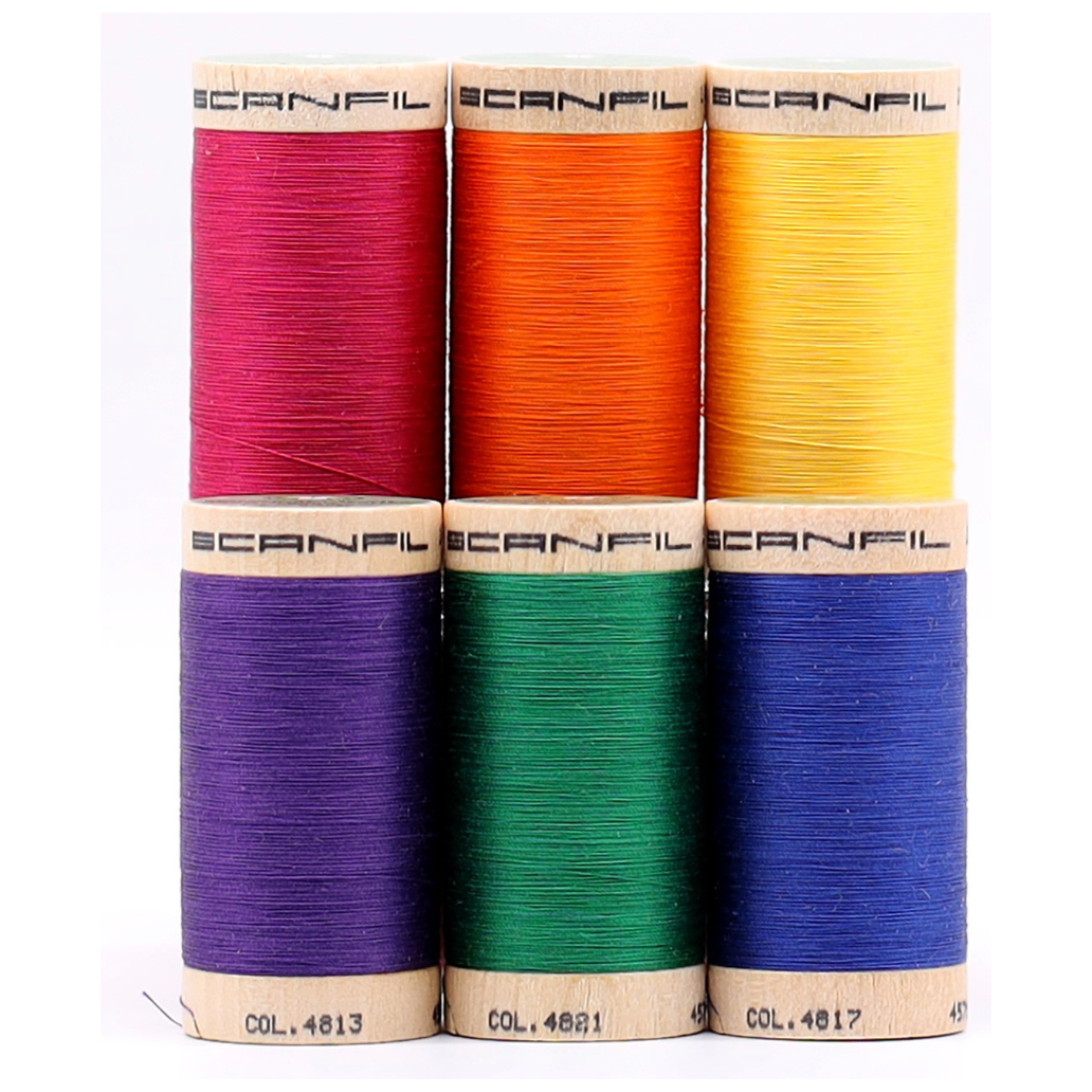 Scanfil Organic Cotton 50wt 6 Spool Thread Set with Rack Jewel Tones